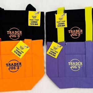 Trader Joes Mini Tote Bags  Canvas Tote Bag Set Black, Orange, Purple Halloween